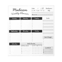 Personalized Weekly Planner Custom Notepad