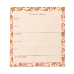 Personalized Weekly Planner Vintage Orange Floral Notepad