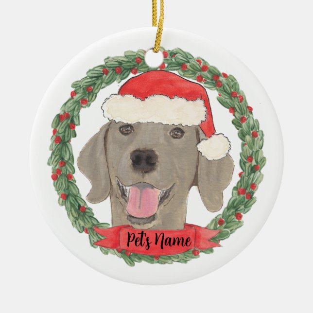 Personalized Weimaraner Ceramic Tree Decoration (Front)
