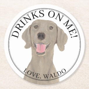 Personalized Weimaraner Dog Wedding Round Paper Coaster