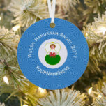 Personalized Welsh Angel Hanukkah Flag  Metal Tree Decoration<br><div class="desc">Design features an angel, wearing the flag of Wales, flying in a white circle of squiggly squares. The background shows blue squiggly squares for Hanukkah celebrations. Above the angel are the words WELSH HANUKKAH ANGEL and a space for the year. Below, add a name to personalize or to create a...</div>