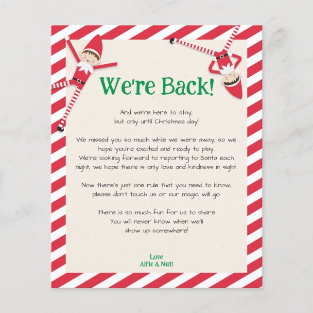 Personalized "We're Back!" Elf Welcome Letter (Front)