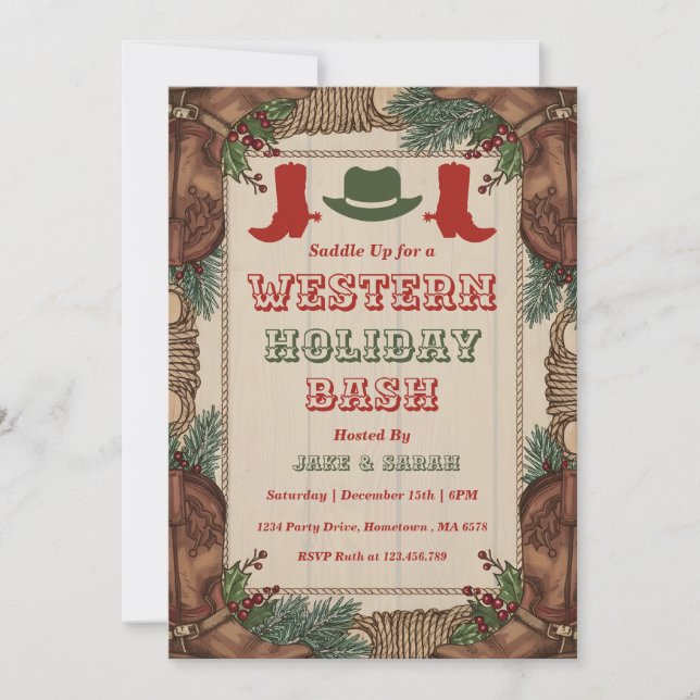 Personalized Western Christmas Holiday Party Invitation (Front)