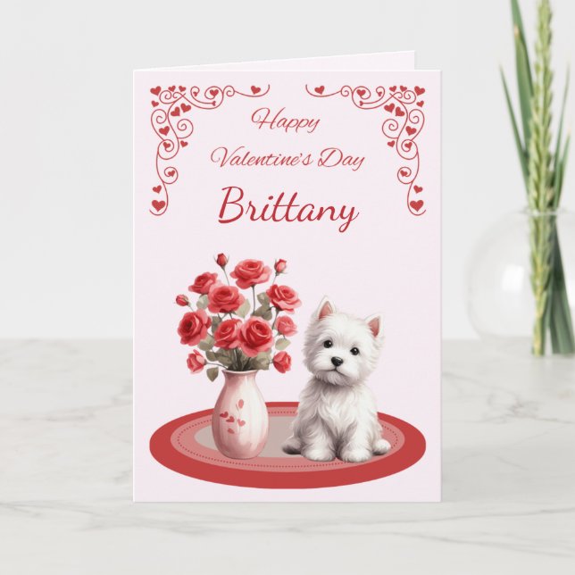 Personalized Westie with Roses Valentine's Card (Front)