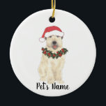 Personalized Wheaten Terrier Christmas Ceramic Tree Decoration<br><div class="desc">I am in love with this beautifully detailed watercolor illustration of a smiling wheaten terrier with a little red santa hat! Personalize these ornaments and make the nice list this year! For the perfect presents, pair it with a matching item from the collection for a thoughtful housewarming, bridal shower, teacher,...</div>