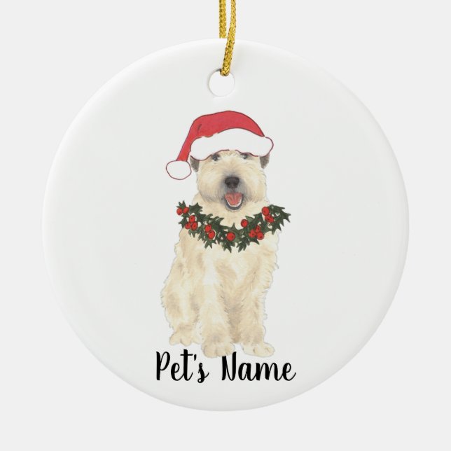 Personalized Wheaten Terrier Santa Hat Christmas Ceramic Tree Decoration (Front)