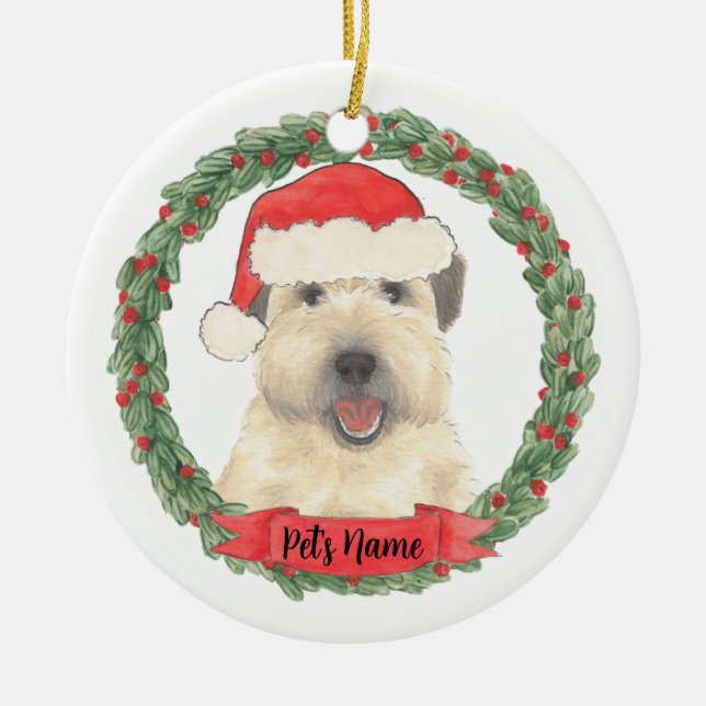 Personalized Wheaten Terrier Santa Hat Christmas Ceramic Tree Decoration (Front)