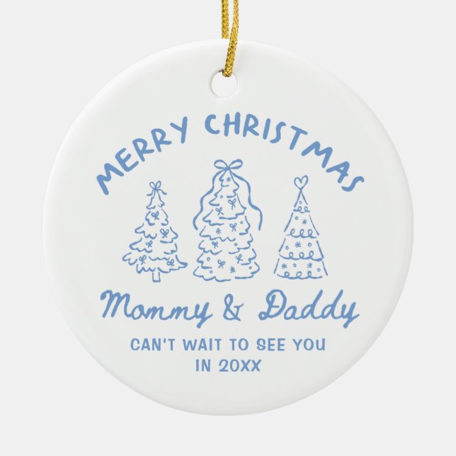 Personalized Whimsical Baby Announcement Ornament (Front)
