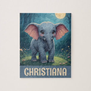 Personalized Whimsical Baby Elephant Jigsaw Puzzle