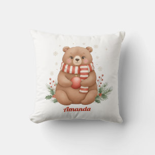 Personalized Whimsical Bear Christmas Pillow