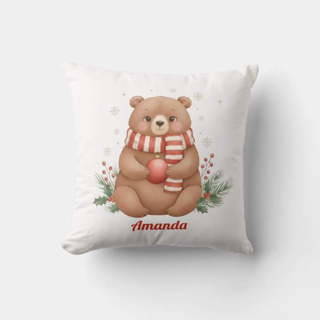Personalized Whimsical Bear Christmas Pillow (Front)