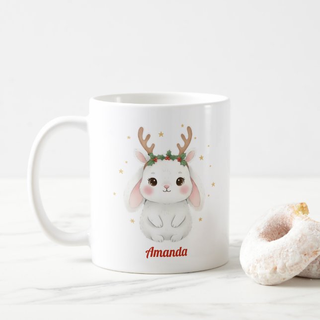 Personalized Whimsical Bunny Christmas Mug (With Donut)