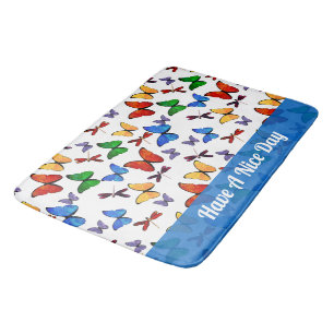 Personalized Whimsical Butterfly Garden Pattern Bath Mat