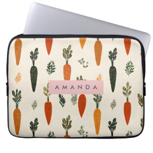 Personalized Whimsical Carrot Patch Rustic Laptop Sleeve