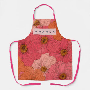 Personalized Whimsical Coral and Peach Flowers Apron