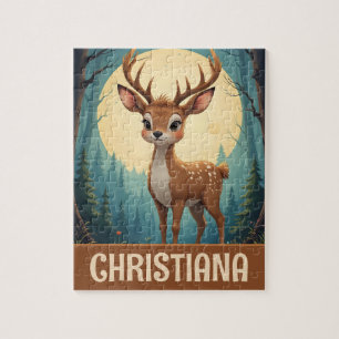 Personalized Whimsical Deer in Forest Jigsaw Puzzle