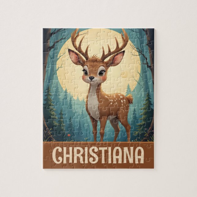 Personalized Whimsical Deer in Forest Jigsaw Puzzle (Vertical)