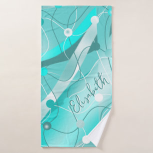 Personalized Whimsical Design in Shades of Teal Bath Towel