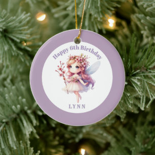 Personalized Whimsical Floral Fairy Ceramic Tree Decoration