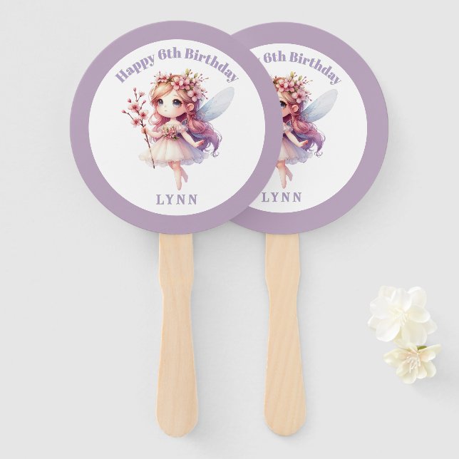Personalized Whimsical Floral Fairy  Hand Fan (Front and Back)
