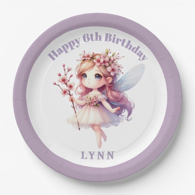 Personalized Whimsical Floral Fairy  Paper Plate (Front)