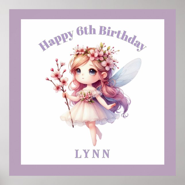 Personalized Whimsical Floral Fairy  Poster (Front)