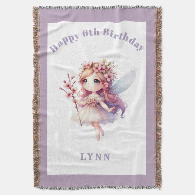 Personalized Whimsical Floral Fairy  Throw Blanket (Front Vertical)