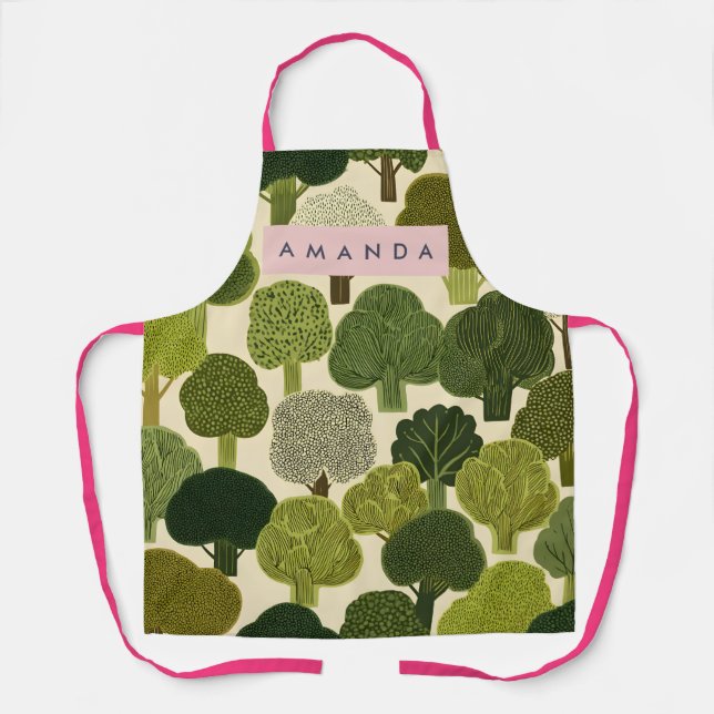 Personalized Whimsical Green Forest Tree Style Apron (Front)