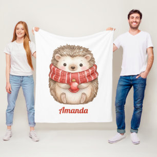 Personalized Whimsical Hedgehog Christmas Fleece Blanket