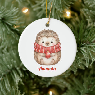 Personalized Whimsical Hedgehog Christmas Ornament