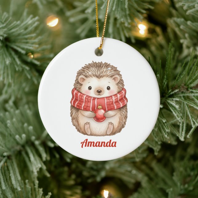 Personalized Whimsical Hedgehog Christmas Ornament (Tree)