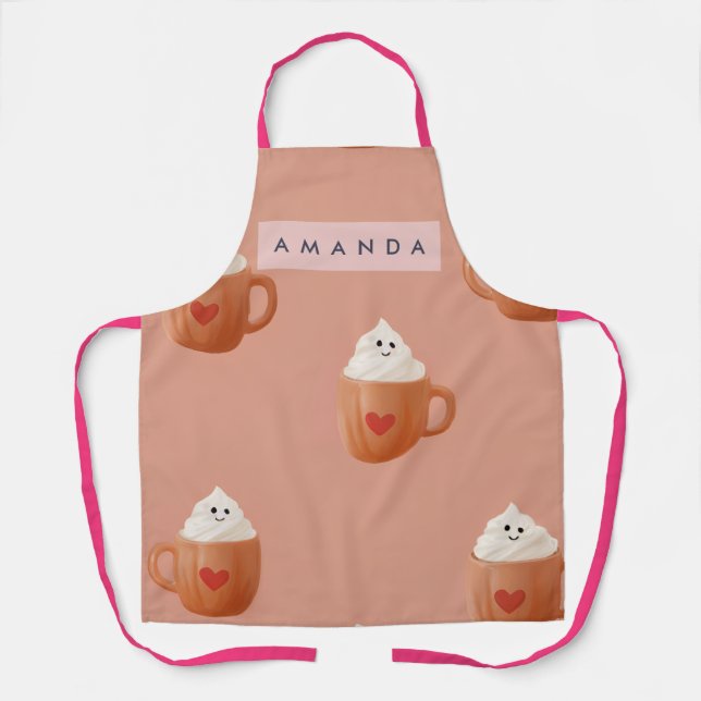 Personalized Whimsical Hot Cocoa Mug Pattern Apron (Front)