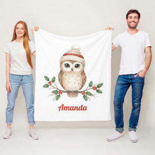 Personalized Whimsical Owl Christmas Fleece Blanket