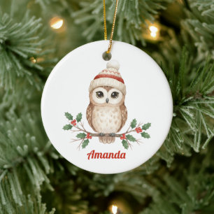 Personalized Whimsical Owl Christmas Ornament