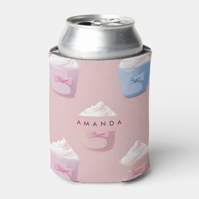 Personalized Whimsical Pastel Cupcake Pattern Can Cooler (Can Front)
