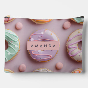 Personalized Whimsical Pastel Donut & Macaron Accessory Pouch