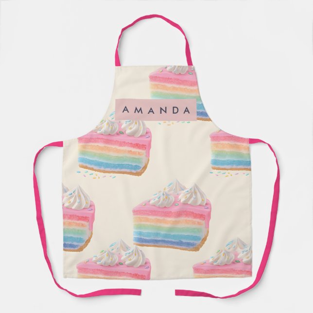 Personalized Whimsical Rainbow Cake Pattern Apron (Front)