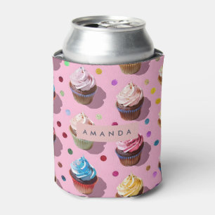 Personalized Whimsical Rainbow Cupcake Confetti Can Cooler