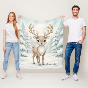 Personalized Whimsical Reindeer Christmas Blanket