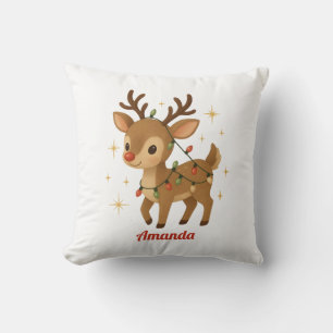 Personalized Whimsical Reindeer Christmas Pillow