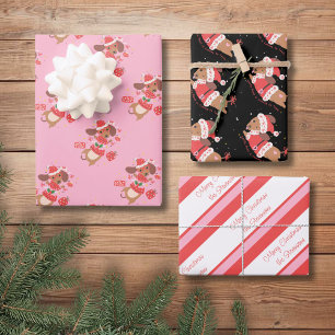 Personalized Whimsical Wiener Dog Holiday Wrapping Paper Sheet