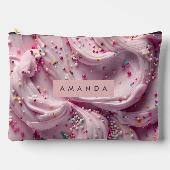 Personalized Whipped Pink Frosting with Sprinkles Accessory Pouch (Front)