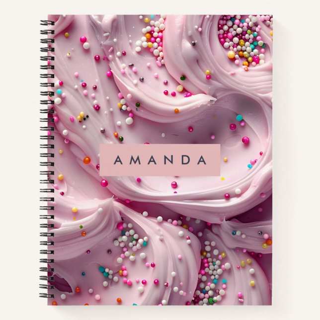 Personalized Whipped Pink Frosting with Sprinkles Notebook (Front)