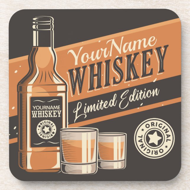 Personalized Whiskey Liquor Bottle Western Bar  Coaster (Front)