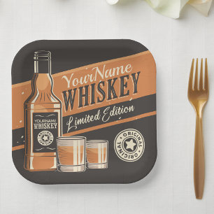 Personalized Whiskey Liquor Bottle Western Bar  Paper Plate