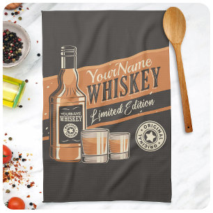 Personalized Whiskey Liquor Bottle Western Bar Tea Towel
