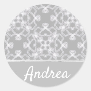 Personalized white and grey pattern classic round sticker