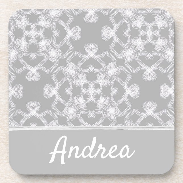 Personalized white and grey pattern coaster (Front)