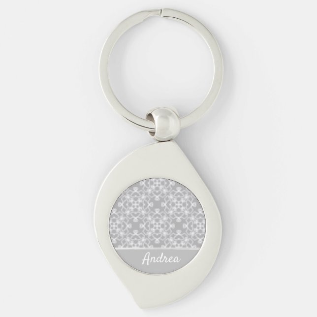 Personalized white and grey pattern key ring (Front)
