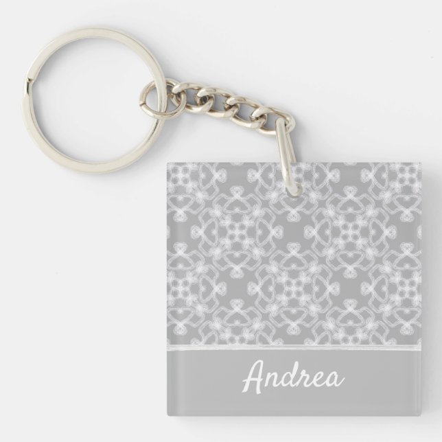 Personalized white and grey pattern key ring (Front)
